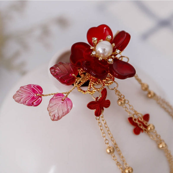 Bridal Red Flower Crystal Hair Accessories for Chinese Wedding - Chinese Wedding
