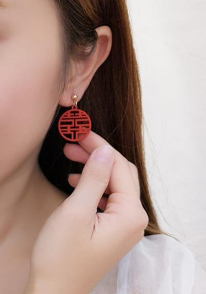 Double Happiness Earrings for Chinese Wedding - Chinese Wedding