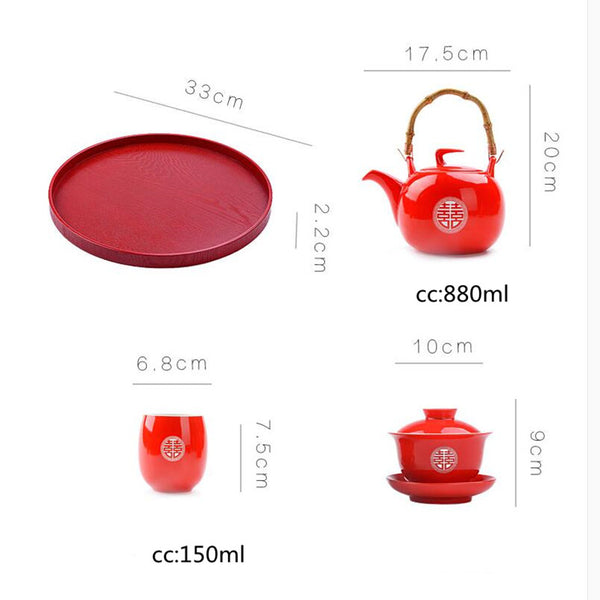 Chinese Traditional Wedding Ceramic Red Teapot Set - Chinese Wedding