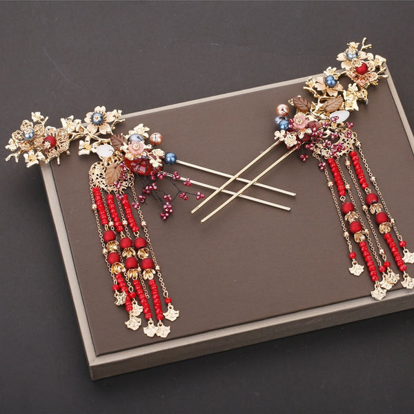 Bridal Red Beads Hair Accessories for Chinese Wedding - Chinese Wedding