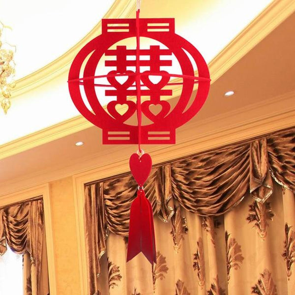 3D Non-woven Double Happiness Red Lantern for Chinese Wedding - L71103 - Chinese Wedding