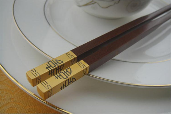 50 Pairs Double Happiness Gold Silver Red Sandalwood Wood Chopsticks for Chinese Weddings - SN1198 - Chinese Wedding