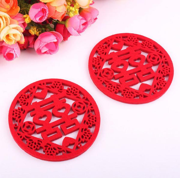 500PCS Traditional Chinese Style Double Happiness Coasters Non-woven Fabric for Chinese Wedding - SN1126 - Chinese Wedding