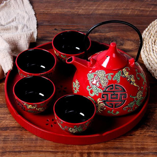 Chinese Traditional Wedding Double Happiness Ceramic Tea Set - Chinese Wedding