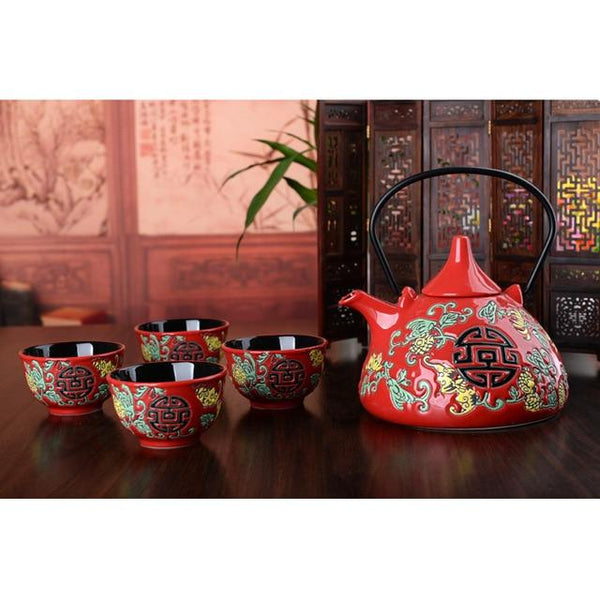 Chinese Traditional Wedding Double Happiness Ceramic Tea Set - Chinese Wedding