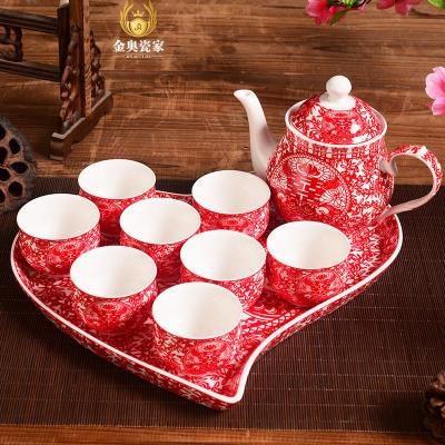 Chinese Wedding Ceramic Teapot and cups with Heart-Shaped Tray Set - Chinese Wedding