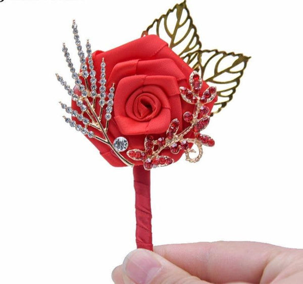 Chinese Wedding Red Grooms Wrist Flower Corsage Gold Leaf - Chinese Wedding