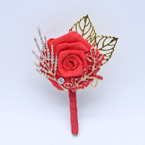 Chinese Wedding Red Grooms Wrist Flower Corsage Gold Leaf - Chinese Wedding