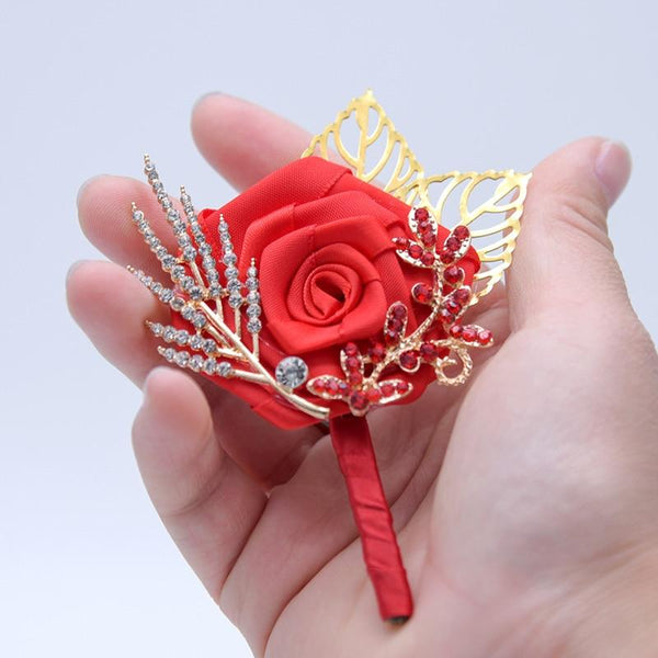 Chinese Wedding Red Grooms Wrist Flower Corsage Gold Leaf - Chinese Wedding