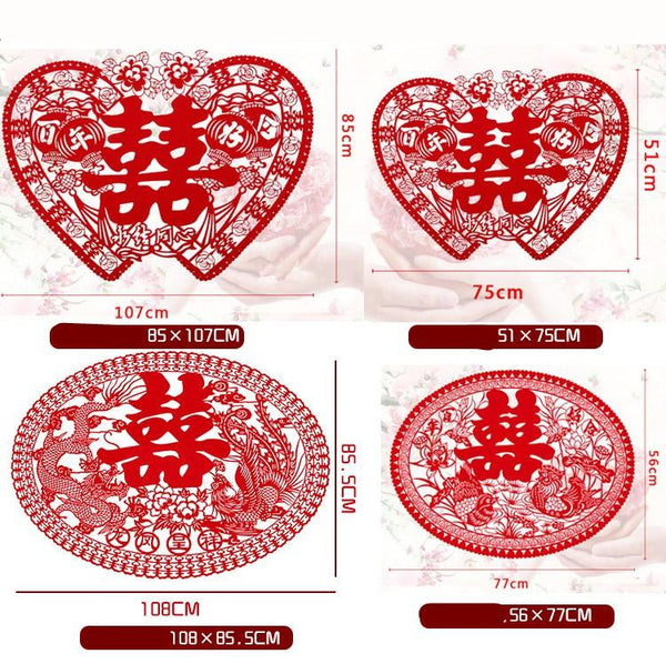 Heart-Shaped Paper Double Happiness Best Wishes Stickers for Chinese Wedding - L70511 - Chinese Wedding