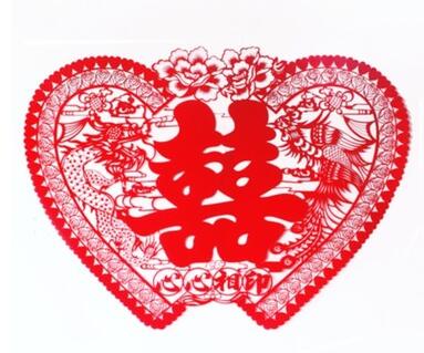 Heart-Shaped Paper Double Happiness Best Wishes Stickers for Chinese Wedding - L70511 - Chinese Wedding