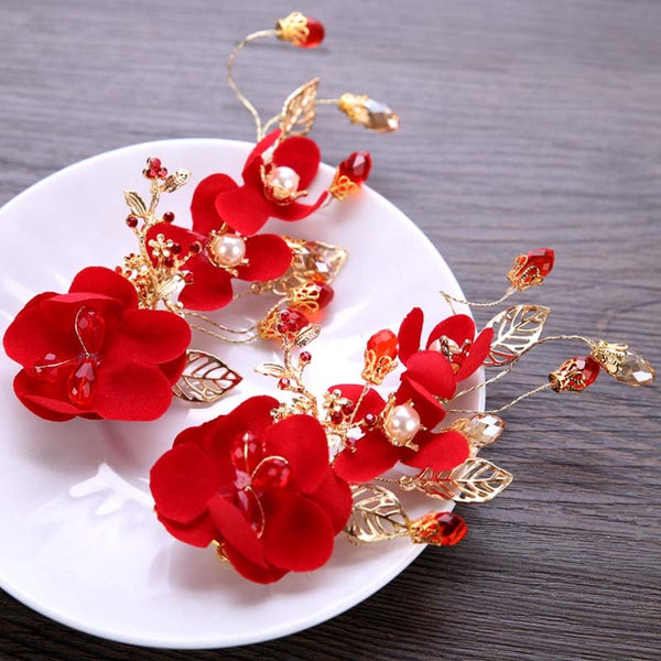 Bridal Red Flower Hair Accessories (1 PC) for Chinese Wedding - Chinese Wedding
