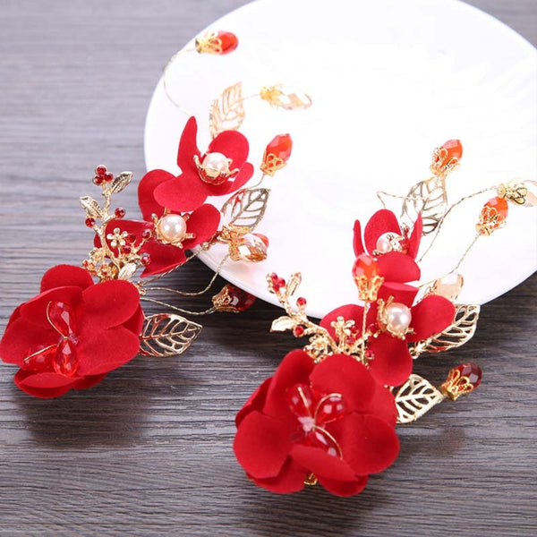 Bridal Red Flower Hair Accessories (1 PC) for Chinese Wedding - Chinese Wedding