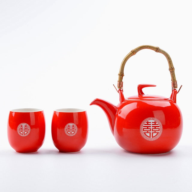 Chinese Traditional Wedding Ceramic Red Teapot Set - Chinese Wedding