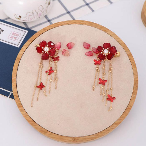 Bridal Red Flower Crystal Hair Accessories for Chinese Wedding - Chinese Wedding
