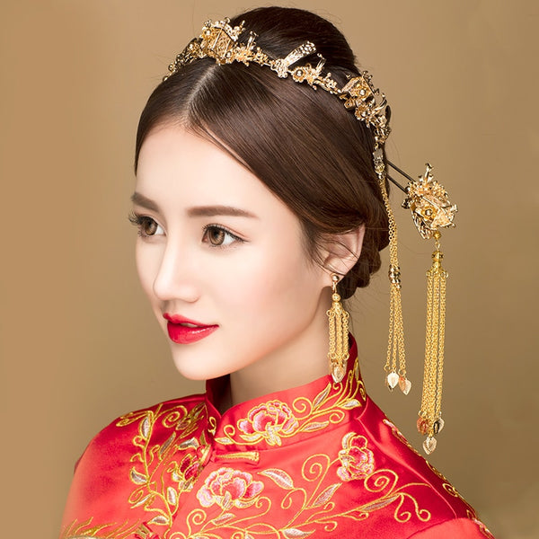 Traditional Chinese Hairpin Gold Hair Combs for Chinese Wedding