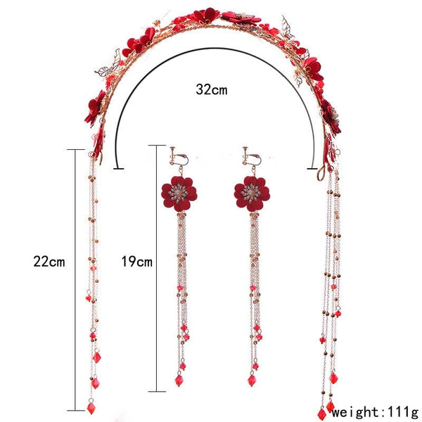 Bridal Red Flower Hair Accessories for Chinese Wedding - Chinese Wedding