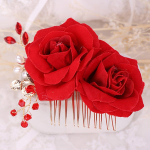 Bridal Red Rose Hair Accessories for Chinese Wedding - Chinese Wedding