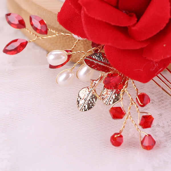 Bridal Red Rose Hair Accessories for Chinese Wedding - Chinese Wedding
