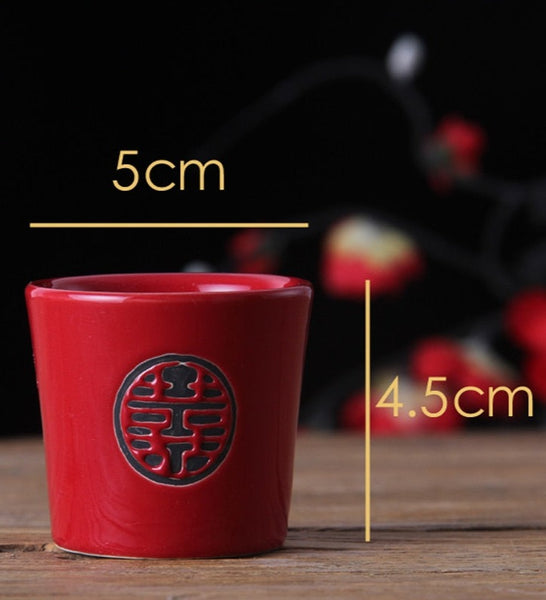 Chinese double happiness Ceramic Red Cup Pot Tableware Set for Chinese Wedding