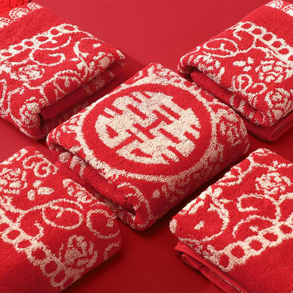 5PCS Double Happiness Towel for Traditional Chinese Wedding 35 x 35cm - Chinese Wedding