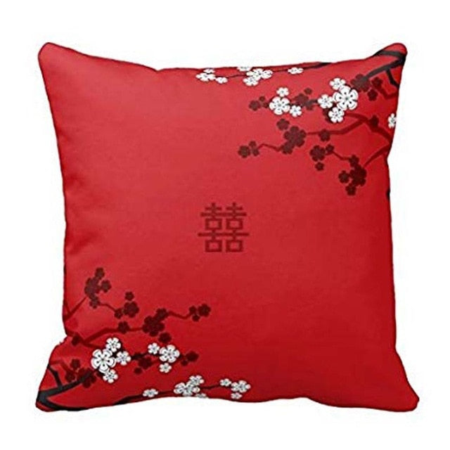 Cherry Blossoms Double Happiness Throw Pillow Case Cushion Cover for Chinese Wedding - Chinese Wedding