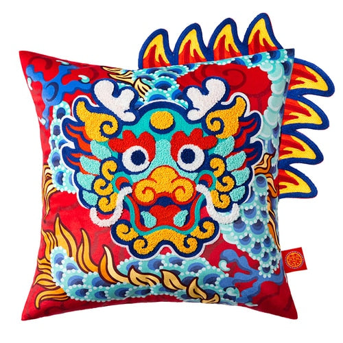 Dragon and Phoenix Embroidered Pillowcase for Chinese Wedding