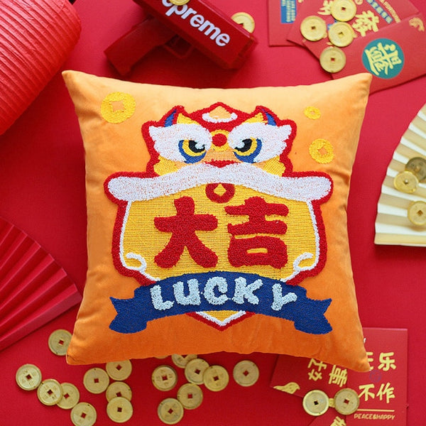 Traditional Lucky Fish Embroidery Cushion Cover for Chinese Wedding