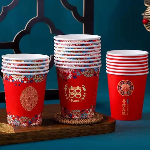 ABOOFAN 50Pcs Disposable Paper Cups Chinese Style Tea Cups Coffee Cup Hot  Cold Beverage Drinking Cup Chinese Wedding Decoration Supplies