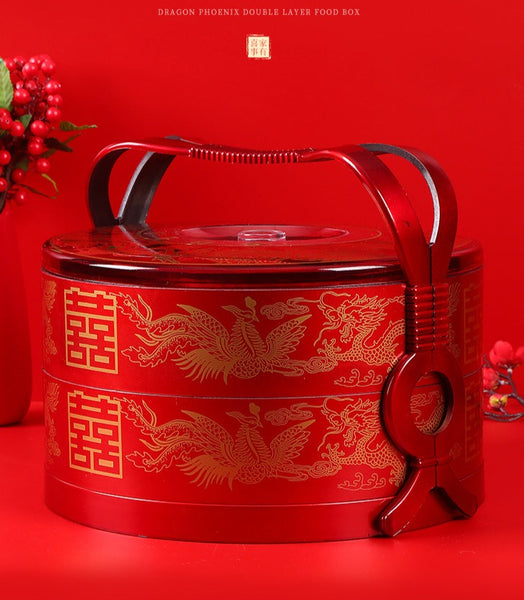 Double Happiness Double Layer Portable Container Box for Chinese Wedding