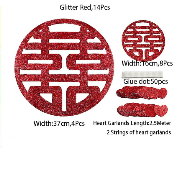 Glitter Red Paper Double Happiness Wall Sticker Home Decor for Chinese Wedding