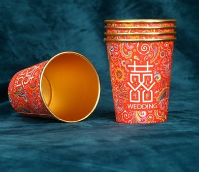 100PCS Gold Foil Paper Disposable Cups for Chinese Wedding