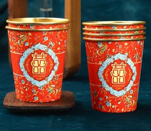100PCS Gold Foil Paper Disposable Cups for Chinese Wedding