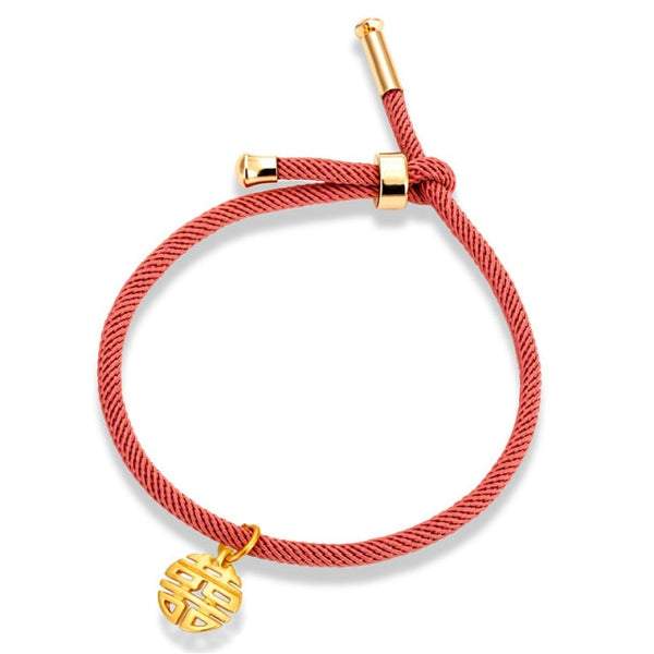 Double Happiness Handmade Adjustable Red Threat Bracelet for Chinese Wedding
