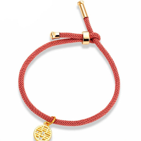 Double Happiness Handmade Adjustable Red Thread Bracelet for Chinese Wedding