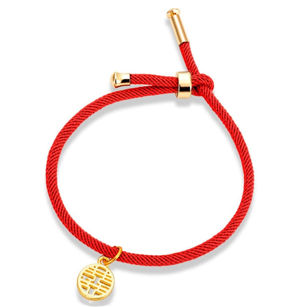 Double Happiness Handmade Adjustable Red Thread Bracelet for Chinese Wedding