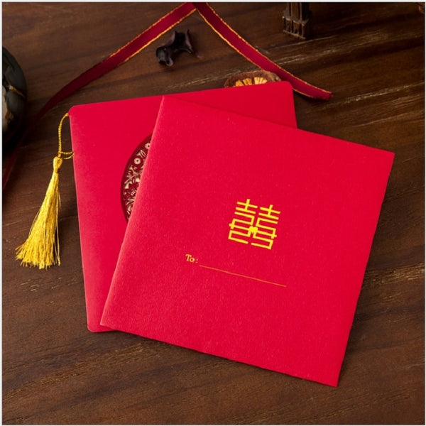 Double Happiness Spike Gold Foiling Style Wedding Invitation Cards for Chinese Wedding