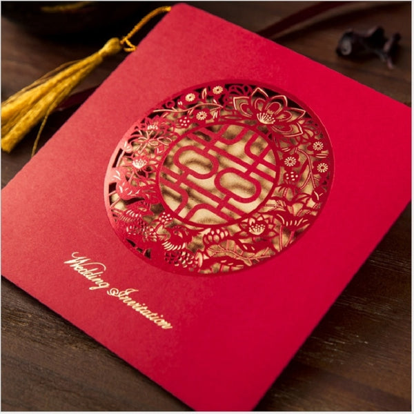 Double Happiness Spike Gold Foiling Style Wedding Invitation Cards for Chinese Wedding