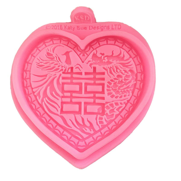 Heart Shaped Dragon Phoenix Double Happiness Silicone Mold for Chinese Wedding