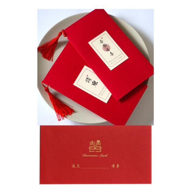 Chinese Style Red Wedding Invitations With Tassel for Chinese Wedding