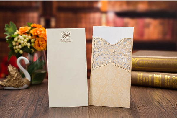 Double Happiness Gold Laser Cutting Wedding Invitation Card for Chinese Wedding