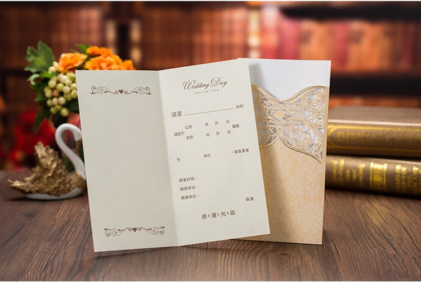 Double Happiness Gold Laser Cutting Wedding Invitation Card for Chinese Wedding