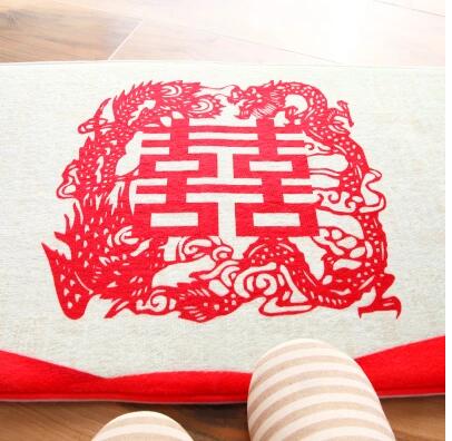 Red Phoenix & Dragon Double Happiness Anti-Slip Carpet Mat for Chinese Wedding - Chinese Wedding